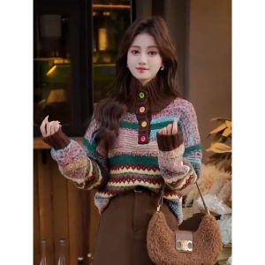 Winter New Fashionable Elegance Colorful Button High Neck Casual Sweater