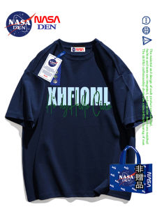 NASA Collaboration Heavy Cotton Summer Short Sleeve T-shirt for Men Cartoon Printed Fashionable Casual Wear