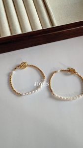 JOYUS Olivia Titanium Stainless Steel 18K Gold Waterproof Freshwater Pearl OT Chain Bracelet