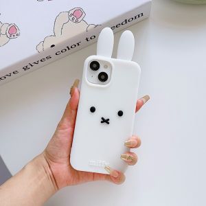 💗Internet celebrity trend+In stock+COD 3D Cute Miffy Rabbit Soft Silicone Phone Case Compatible for iPhone 16 15 14 13 12 Pro Max 11 iPhone15 16promax Big Hole Shock Resistant Mobile Back Cover