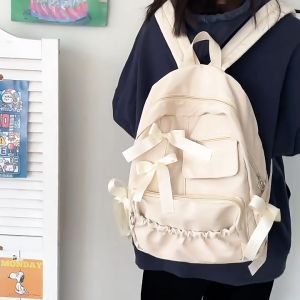 JIVIVIL Cung Màu Trơn Nữ Ba Lô Có Túi Xếp Ly Dung Tích Lớn Vải Nylon Học Sinh Túi Du Lịch