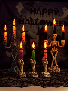 Halloween Skeleton Candlestick LED Pumpkin Light Theme Scene Decoration Atmosphere Photography Prop Creative Display