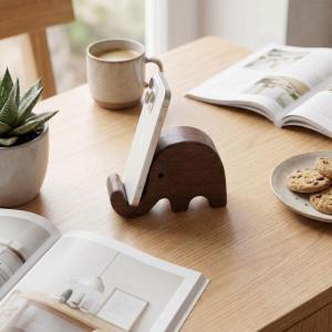 OUHOE | Simple Creative Solid Wood Black Walnut Phone Stand Business Card Display Rack Home Office Desktop Decoration