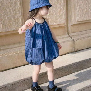 Girl Dress Blue Bud Skirt Summer New Arrival Western Style Sleeveless Stripes Vest Baby Loose Halter Skirt