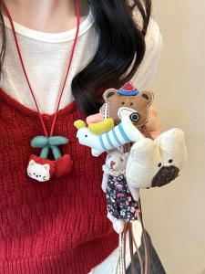 Cute Plush Animal Pendant Necklace Womens Versatile Long Sweater Chain Hoodie Hanging Necklaces Sweet Style Fashion Jewelry