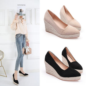2022 New Shallow Mouth Pointed Toe Platform Shoes Women Fashion Wedge Heel Shoes