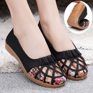 Authentic Old Beijing Cloth Shoes Womens Soft Bottom Slip-On Comfortable Breathable Mesh Summer Shoes Traditional Hanfu Style