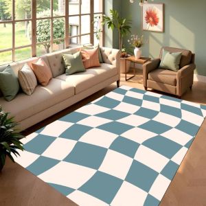 Colorful Checkerboard Pattern Living Room Carpet Soft Non-slip Home Decor Rug Minimalist Geometry Floor Decor Mat Bedside Decor