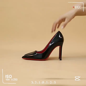 Elegant Black Patent Leather Mules with Pointed Toe and High Red Sole