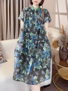QINGNAER | French Vintage Print Loose Maxi Dress