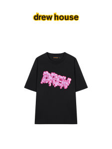 Cartoon Letter Printed Black Round Neck T-Shirt