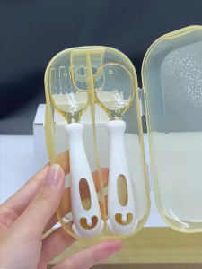 KIDSCOMPANY Silicone Spoon and Fork Set With Case Baby Tableware Set Training Spoon for Baby Kids