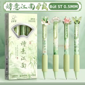 hopk | 4 Vintage Hoa Hồng Trang Trí Kẹp Bút Gel Bộ Mực Đen Mềm Xốp Cầm 0.5 Mm Có Thể Thu Vào Văn Phòng Học Viết Nhật Ký Bút