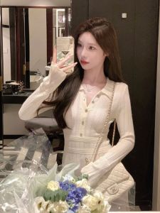 CHANGTONG | Elegant French Slim Fit Knitted Sweater Dress