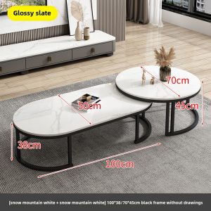 Modern Minimalist Extendable Oval Rock Plate Coffee Table Luxury Light Home Living Room Furniture Small Apartment New 2024