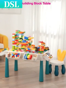 Multifunctional Building Blocks Table with Chair Set 6-in-1 Kids Lego Table Drawing Study Desk with Storage Box Educational Toy for Toddler Boys Girls