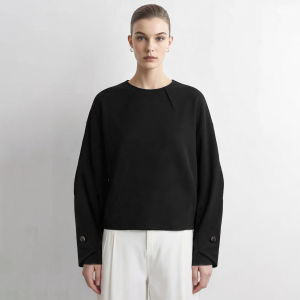 AMII | Round Neck Cocoon Air Layer Sweatshirt Banana Sleeves Back Zipper Ultra Loose