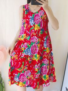 Loose Fitting Artificial Cotton Silk Dress Women Summer Mid-Length Wide Hemline Northeast Large Flower Print Maternity Sleepwear