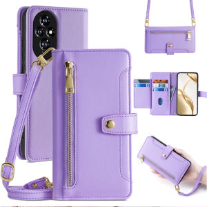 Honor200 pro Leather Flip Cover Crossbody Phone Case with Strap Full Lens Protection Dual-Sided Genuine Leather Anti-Fall Wallet Style New Model for Men And Women