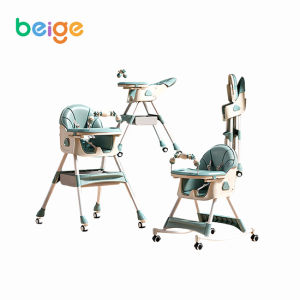 Beige เก้าอี้กินข้าวเด็ก เก้าอี้ทานข้าวเด็ก 4in1 เก้าอี้กินข้าวเด็กพับได้ ฟรี ถาดรองอาหาร มีล้อครบชุด เก้าอี้กินข้าว มัลติฟังก์ชั่น