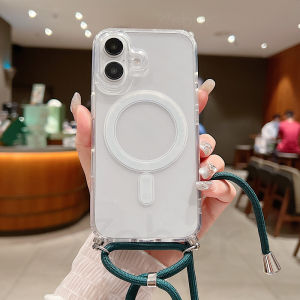 Necklace Lanyard Strap Magnetic Clear Case For iPhone 16 Pro Max 15 14 Plus 13 12 11 XR XS X For Magsafe Wireless Charging Cover