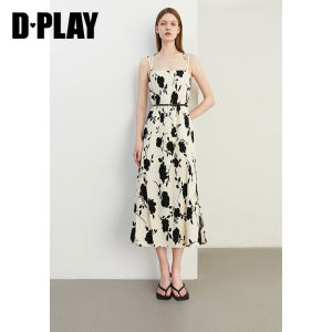 D-PLAY | Đầm Maxi In Hình Đen Trắng Dây Kéo Sau Cổ Cho Kỳ Nghỉ Hè