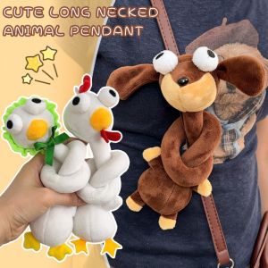 43cm Long Neck Animal Plush Keychain Cute Stuffed Toy Bag Pendant Cartoon Dachshund White Chick Duck Sloth Creative Gift Decoration