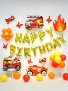 Fire Truck Theme Balloons Boys Birthday Childrens First Year Party Restaurant Decoration 3D Police Car Cartoon Decorations