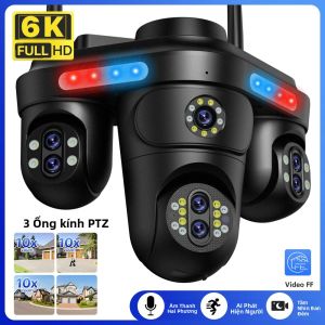 Camera IP WiFi 6K HD 7 Ống Kính 4 Màn Hình Zoom 10X Không Dây PTZ Ngoài Trời Với Chức Năng Phát Hiện Chuyển Động Người Và Âm Thanh Kép FFVideo