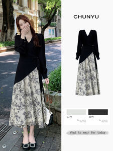 Váy Dài Tay in Hoa Dáng Chữ a Cổ Chữ V Cho Nữ Mùa Thu Váy Midi Chữ a Cỡ Lớn Váy Công Sở Chất Liệu Polyester Dáng Chữ A Váy Dài