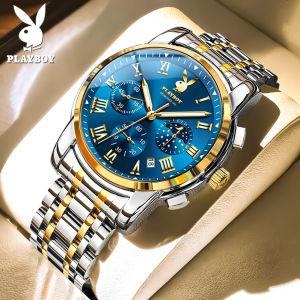 PLAYBOY watch for men luminous waterproof chronograph calendar moon phase stain steel strap men watches