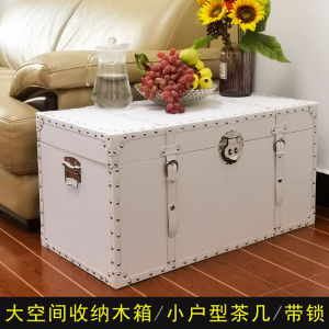 Extra Large Wooden Storage Box White Simple European Style Tea Table Display Box Clothes Storage Lockable Leather Box