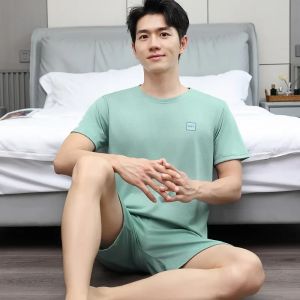 Summer Men Pajamas Summer Short-Sleeved Shorts Nightwear Homewear Cool Feeling Sports Leisure Thin Section Loose Suit Sleepwear
