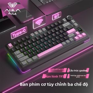 AULA-MOJING | Bàn Phím Cơ Gaming Wolf Spider S75 Pro (Layout F75) Tri-mode (2.4G/Bluetooth/Dây) Màn Hình Tùy Chỉnh Switch Cơ