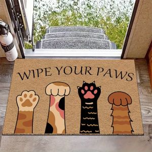 VIKAMA Cute Cat Paw Print Door Mats Flannel Floor Mats And Machine Washable Entrance Carpet For Home Decoration