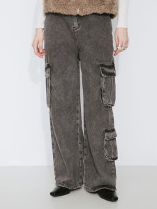 High Waist Retro Workwear Design Wide Leg Jeans