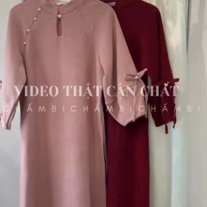 Set áo dài nữ S.211 Set áo daì cách tân cổ tàu đính ngọc trai tay lỡ phối nơ hai bên - Shop Chấm Bi