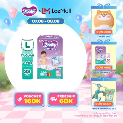 [20g 7-10.8 QUÀ TO] Tã quần Bobby Siêu Khô Thoáng - 100% Thoáng Khí Jumbo L38