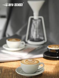 Cốc Cà Phê Latte MHW Đơn Giản Bằng Gốm Sứ 280ml Cốc Cà Phê Kiểu Ý Họa Tiết Nổi Dùng Tại Nhà Cốc Cà Phê Có Đĩa Đựng