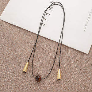 Dong Jie Same Style Natural Red Tigereye Leather Rope Long Necklace Double Layer Stackable Light Luxury Minority Fancy Clavicle Chain