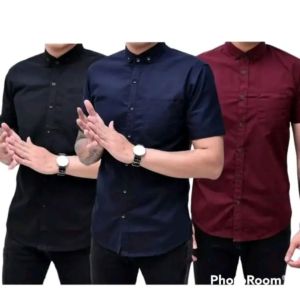 promo termurah baju kemeja pria dewasa paket isi 3 pcs kemeja katun basic polos lengan pendek COD