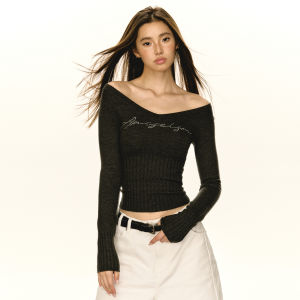 Ariseism | Áo Sweater Ôm Vintage V-Neck Có Đính Hột