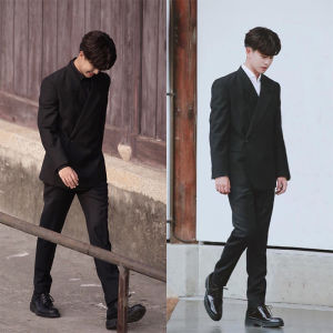 Fmario Ren Jialun Zhou Shengchen Same Suit Trouser Suit Oblique Placket Pure Color Casual Suit Jacket Men and Women