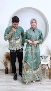 COUPLE GAMIS KEMEJA KATUN BATIK ABSTRAK HIJAU