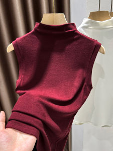 2024 New Arrival Pure Color Thin Velvet Half Turtleneck Vest Womens Autumn and Winter Waistcoat Inner Wear Blouse Brushed Sleeveless Bottoming Shirt