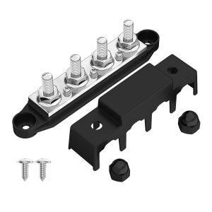 Bus Bar 12V 250A Power Distribution Block 4 x M10 / M8 Studs Marine Bus Bar 12 Volt Battery Busbar Terminal Block for Car Boat