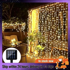 Solar Curtain Light LED Outdoor Waterproof 300leds Garland Decoration String Lights Yard Christmas Fairy Garland String Lights