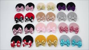 New Cute Lamb Mickey Christmas Mouse Ears Hair Clips For Girls Glitter Bow Hairpins Children Festival Party DIY Hair Accessories