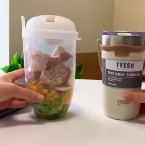 OFM-C863 Botol Salad 1000ML dengan Sendok Garpu + Botol Saus Kecil Praktis Portable / Tempat Makan