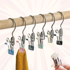 C.N. Windproof with Hook Clothes Drying Clips Clothes Drying Hanger Stainless Steel Anti-slip Clip 5pcs